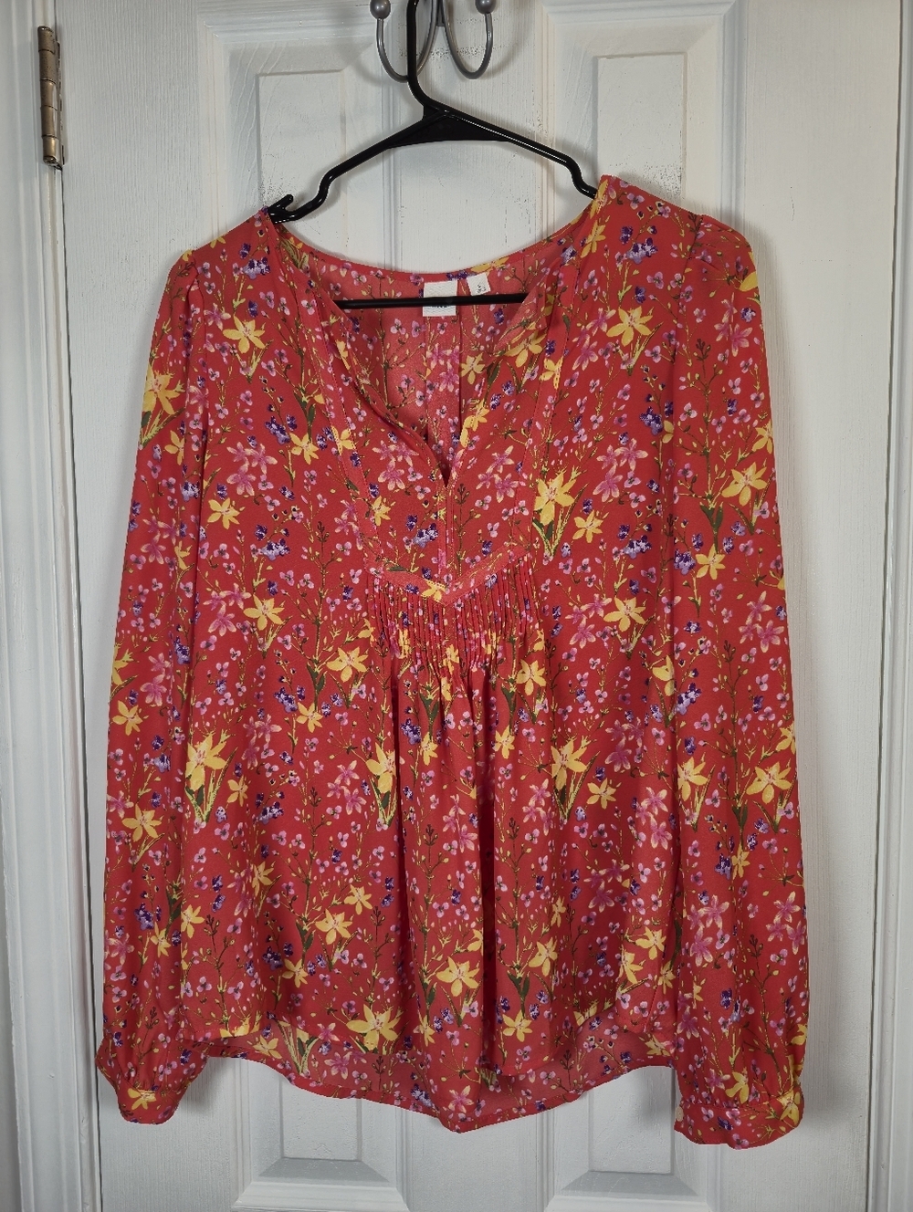 GAP Pintuck Pleat Floral Tunic Flowy Blouse Rust Orange & Yellow S Cottagecore